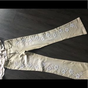 Cream color jeans with beads and sequins